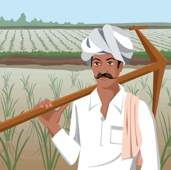 Vista frontal de un agricultor sosteniendo arado — Foto de Stock