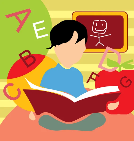 Вид спереди мальчика, изучающего книгу — стоковое фото
