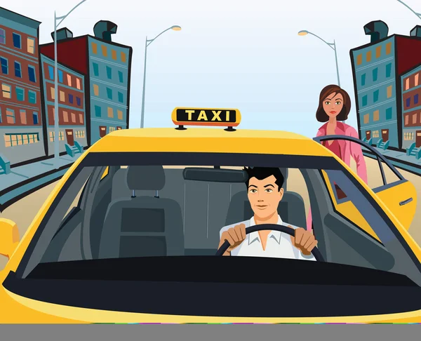 Frau steigt in Taxi — Stockfoto