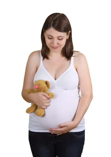 Lachende jonge zwangere vrouw — Stockfoto