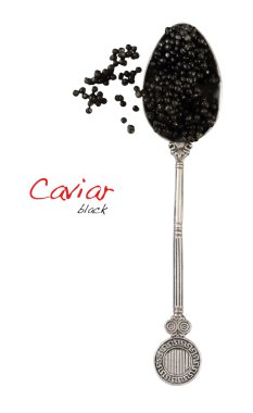 Black caviar in spoon
