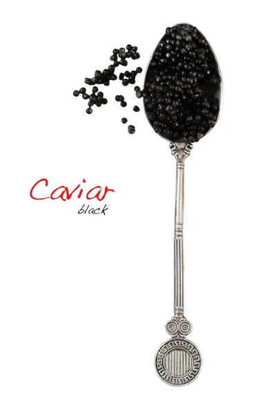 Black caviar in spoon — Stock Photo, Image