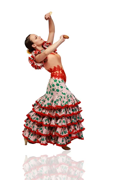 Mujer joven bailando flamenco con castañuelas —  Fotos de Stock
