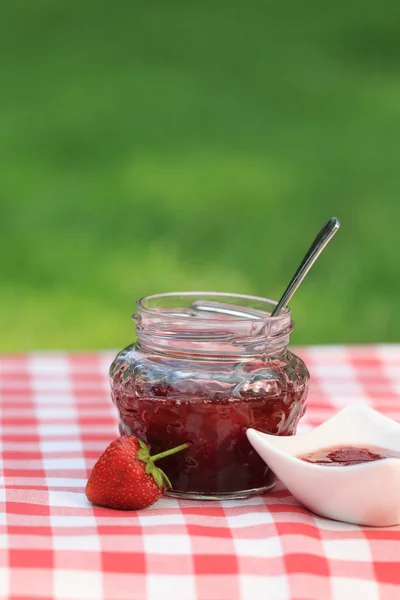 Jar of strawberry jam — Stock Photo, Image