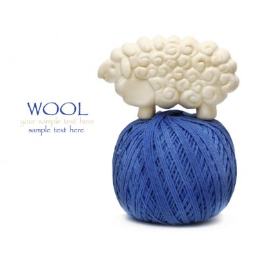 Blue ball of woollen thread isolated on white clipart