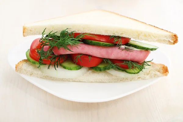 Tasty sandwich on a white plate. — Stock Photo, Image
