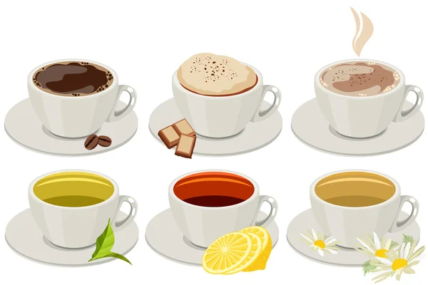 Set of cups with hot drinks — Stock Vector