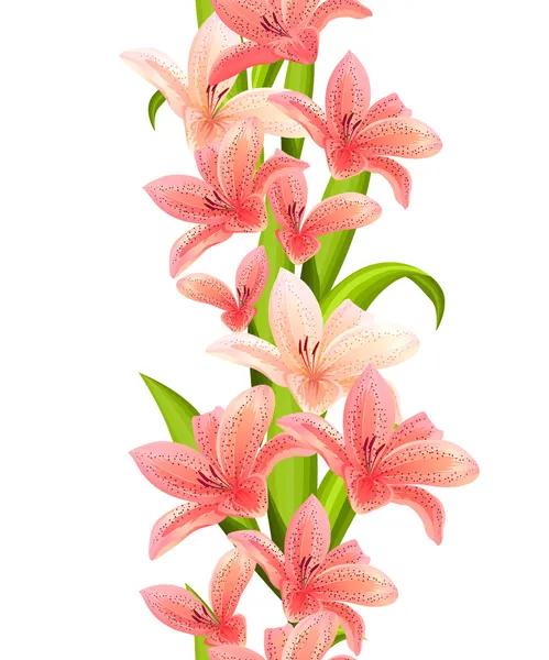 Vertical seamless pattern with lilies — Stock Vector
