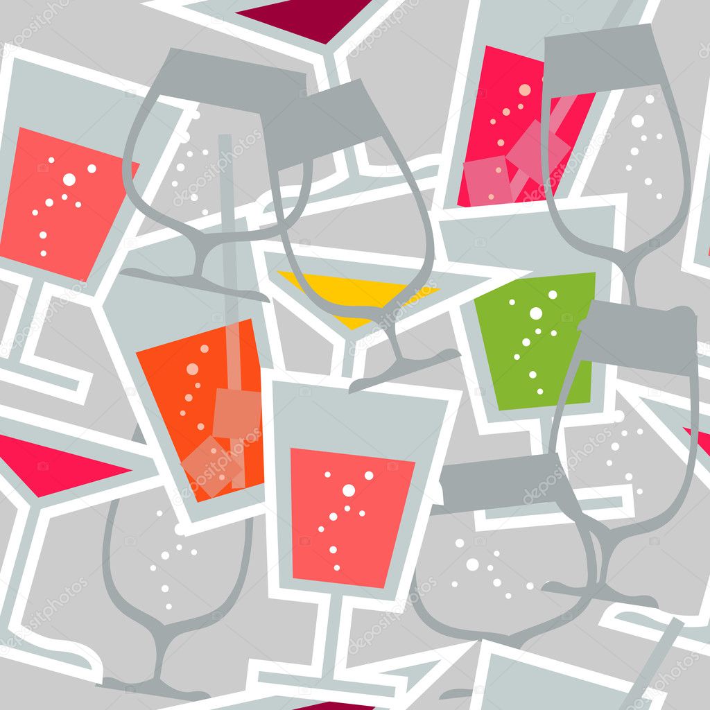 Seamless pattern with different cocktails