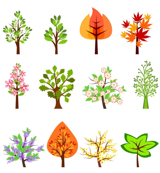 Conjunto de árboles hermosos diferentes — Vector de stock