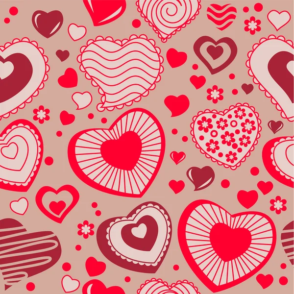Naadloze patroon met rode omtrek harten — Stockvector