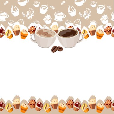 Greeting card with cups of coffee clipart