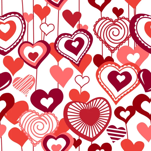Naadloze patroon met rode omtrek harten — Stockvector