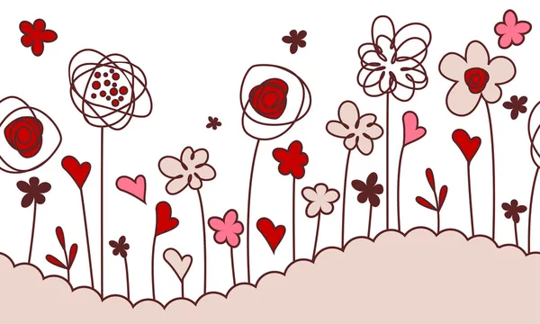 Bordure horizontale sans couture avec des fleurs stylisées — Image vectorielle