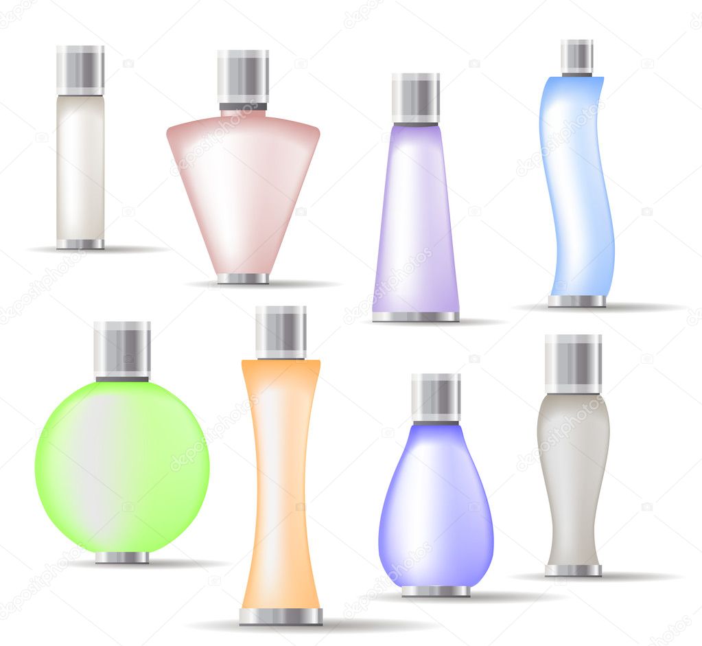 Set of fragrance bottles isolated