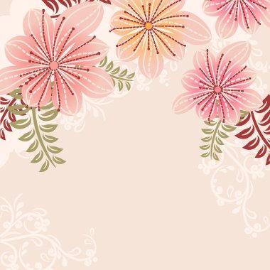 Floral pastel frame with contour flowers clipart