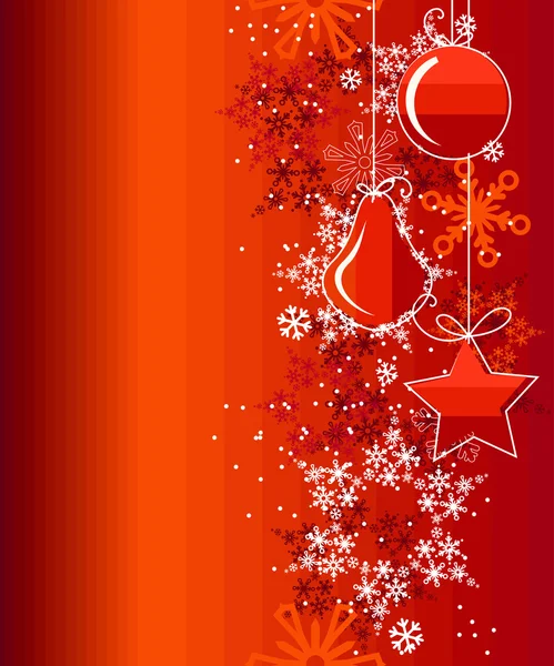 Red Christmas background with hanging balls — Stock Vector