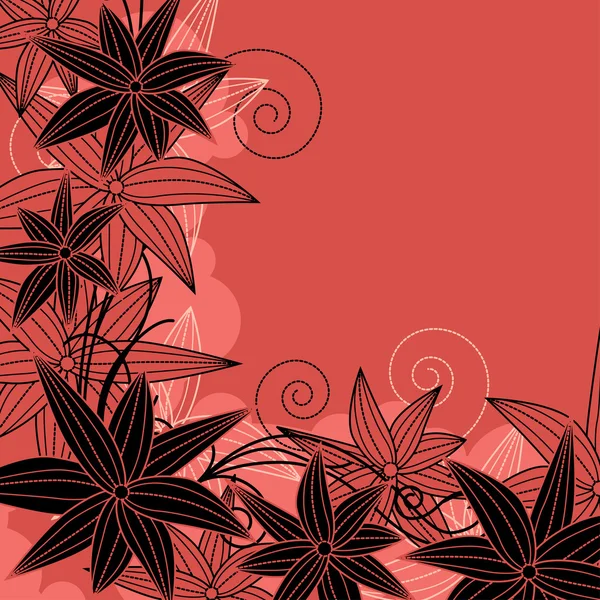 Florales rotes Gestell mit Konturblumen — Stockvektor