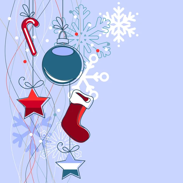 Jul bakgrund med bollar och snöflingor — Stock vektor