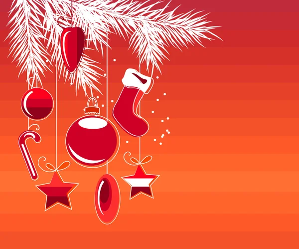 Biglietto di auguri con appeso decorazione natalizia — Vettoriale Stock