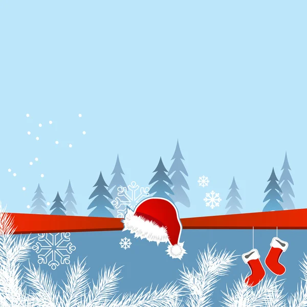 Christmas greeting card with santa cap and socks — Stock Vector