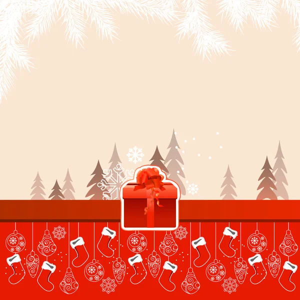 Belo cartão de Natal com meias penduradas santa —  Vetores de Stock