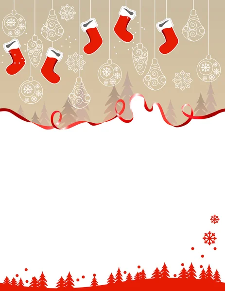 サンタをぶら下げ、グリーティング カード クリスマス ソックスします。 — ストックベクタ