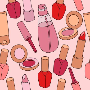 Seamless pattern with various cosmetics clipart