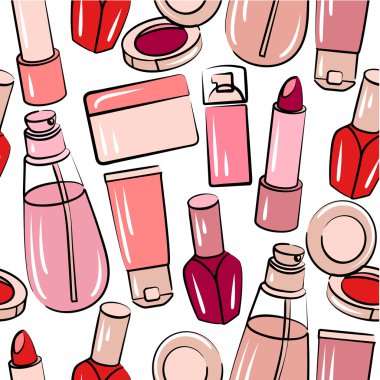 Seamless pattern with various cosmetics clipart