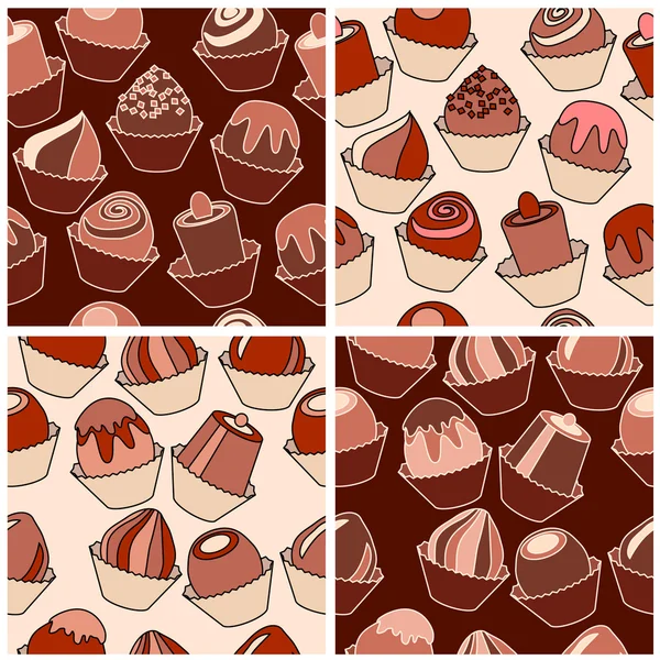 Seamless pattern with different chocolate sweets. — Stock Vector