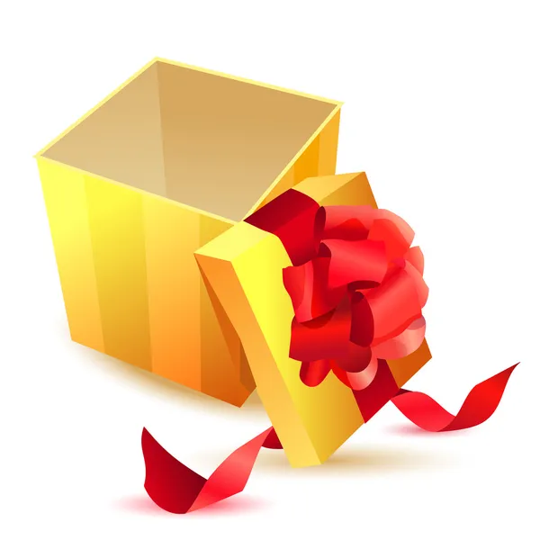 Відкрита подарункова коробка з червоною стрічкою — стоковий вектор