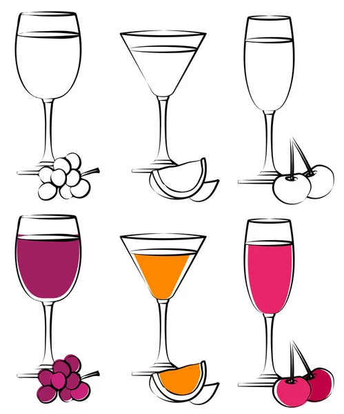 Set di semplici bicchieri da cocktail — Vettoriale Stock