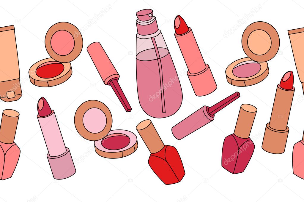 Various cosmetics in seamless horizontal border