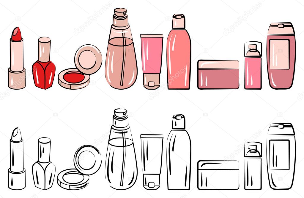 Set with various cosmetics