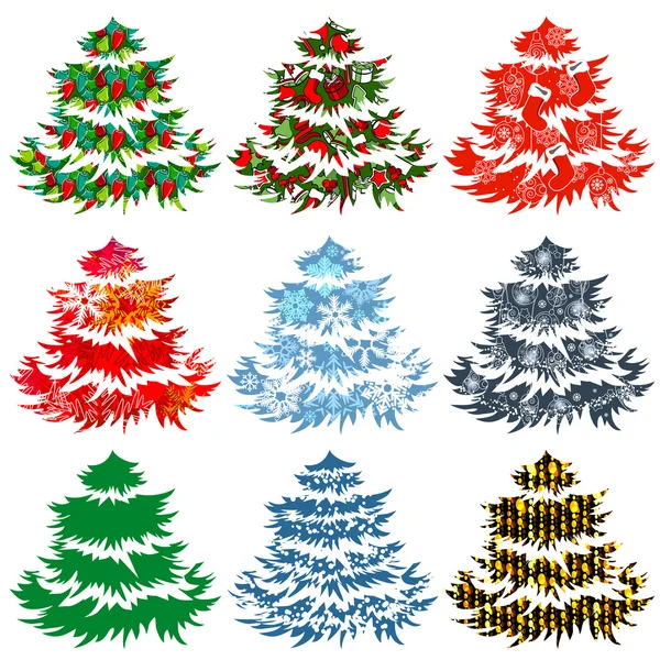 Collection of different Christmas trees — Stock Vector