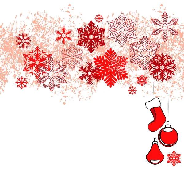 Biglietto natalizio con fiocchi di neve rossi — Vettoriale Stock