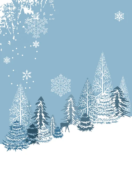 Χειμερινό μπλε τοπίο με τα ελάφια — Διανυσματικό Αρχείο