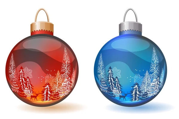 Två julgranskulor glas — Stock vektor