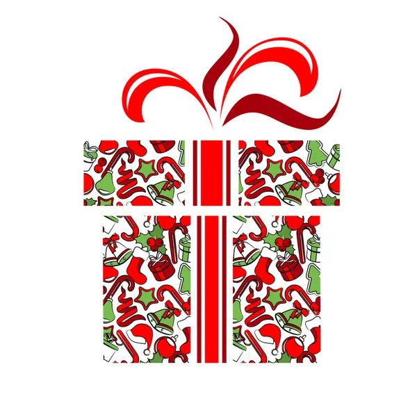 Dárkový box vyrobený z vánočních symbolů — Stockový vektor