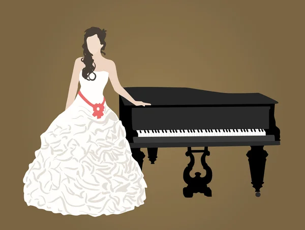 Abito da sposa e pianoforte a coda nero — Vettoriale Stock