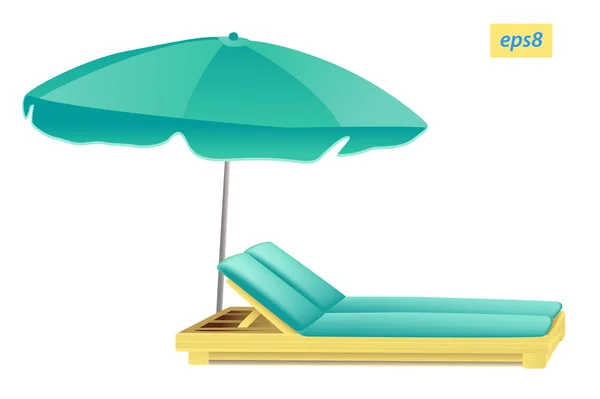 Guarda-chuva de praia e chaise — Vetor de Stock