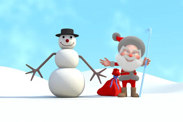 サンタ・クラスと雪だるま ロイヤリティフリーのストック画像