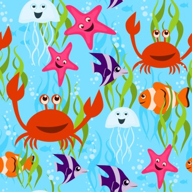 Sea life seamless pattern clipart