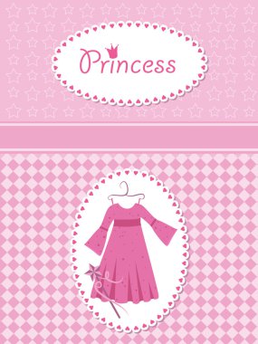 Prenses elbise ve değnek davetiye kartı.