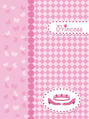 Invitation card with princess crown and shoes. clipart