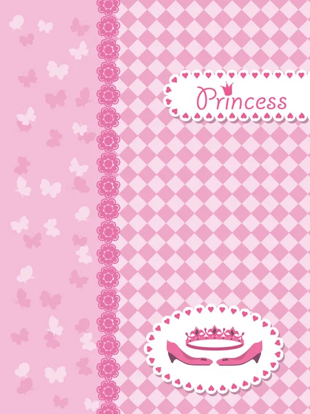 Carte d'invitation avec couronne de princesse et chaussures . — Image vectorielle