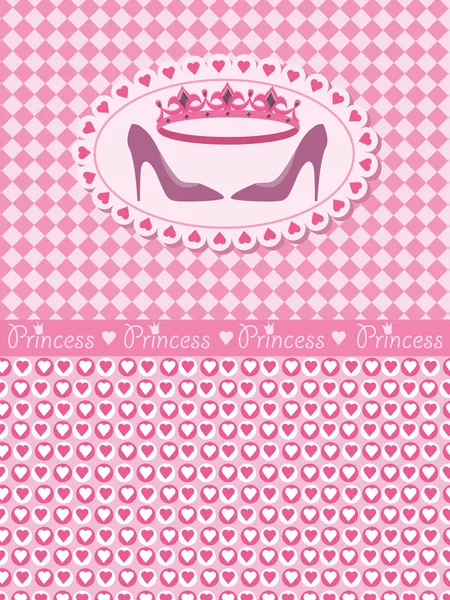 Carte d'invitation avec couronne de princesse et chaussures — Image vectorielle