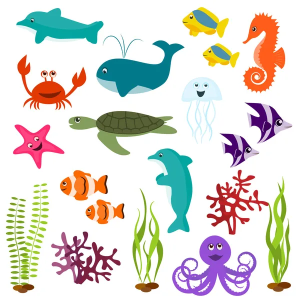 Deniz hayvanları kümesi — Stok Vektör