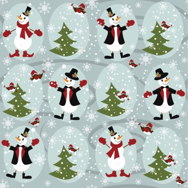 Christmas pattern with snowman and Christmas Tree clipart