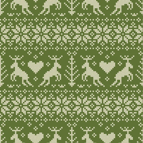 民俗様式鹿飾りとのシームレスなパターン — ストックベクタ